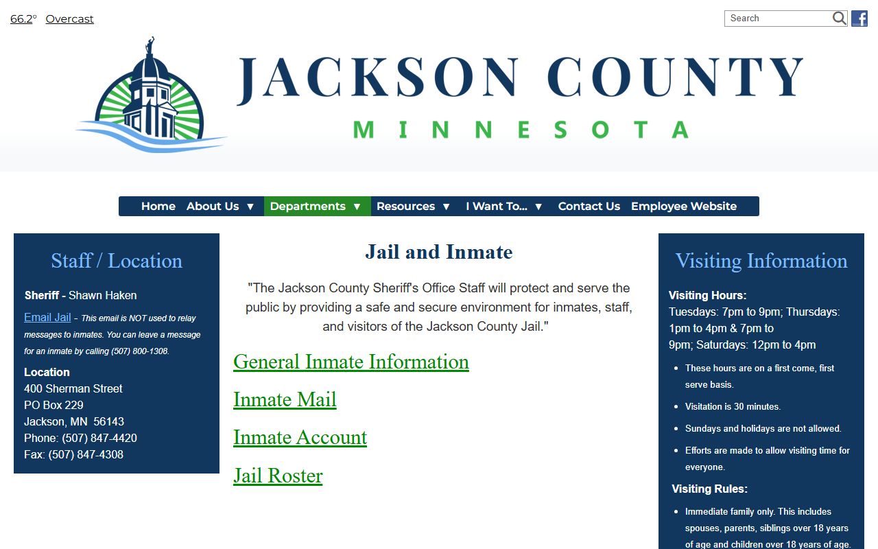 Jackson County Jail and inmate information page for jail roster and visitation