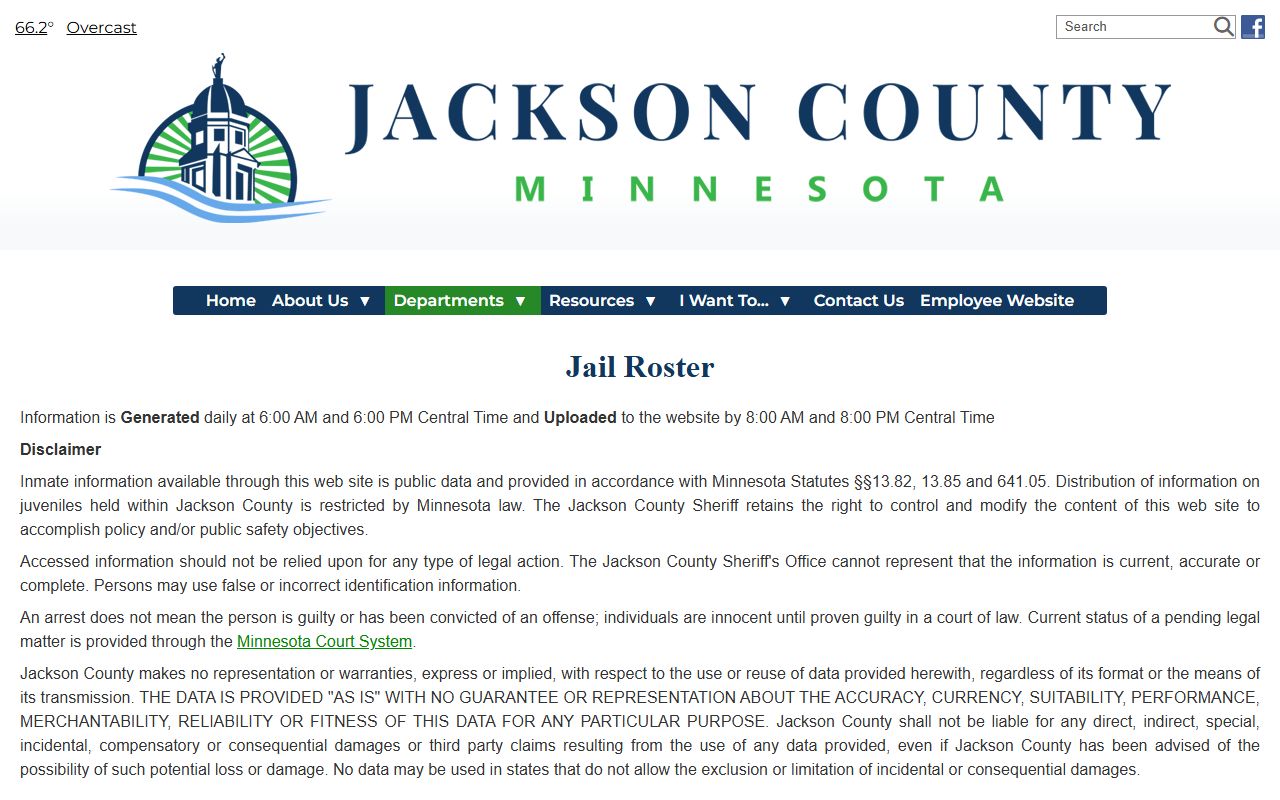 Jackson County inmate records roster disclaimer and update schedule